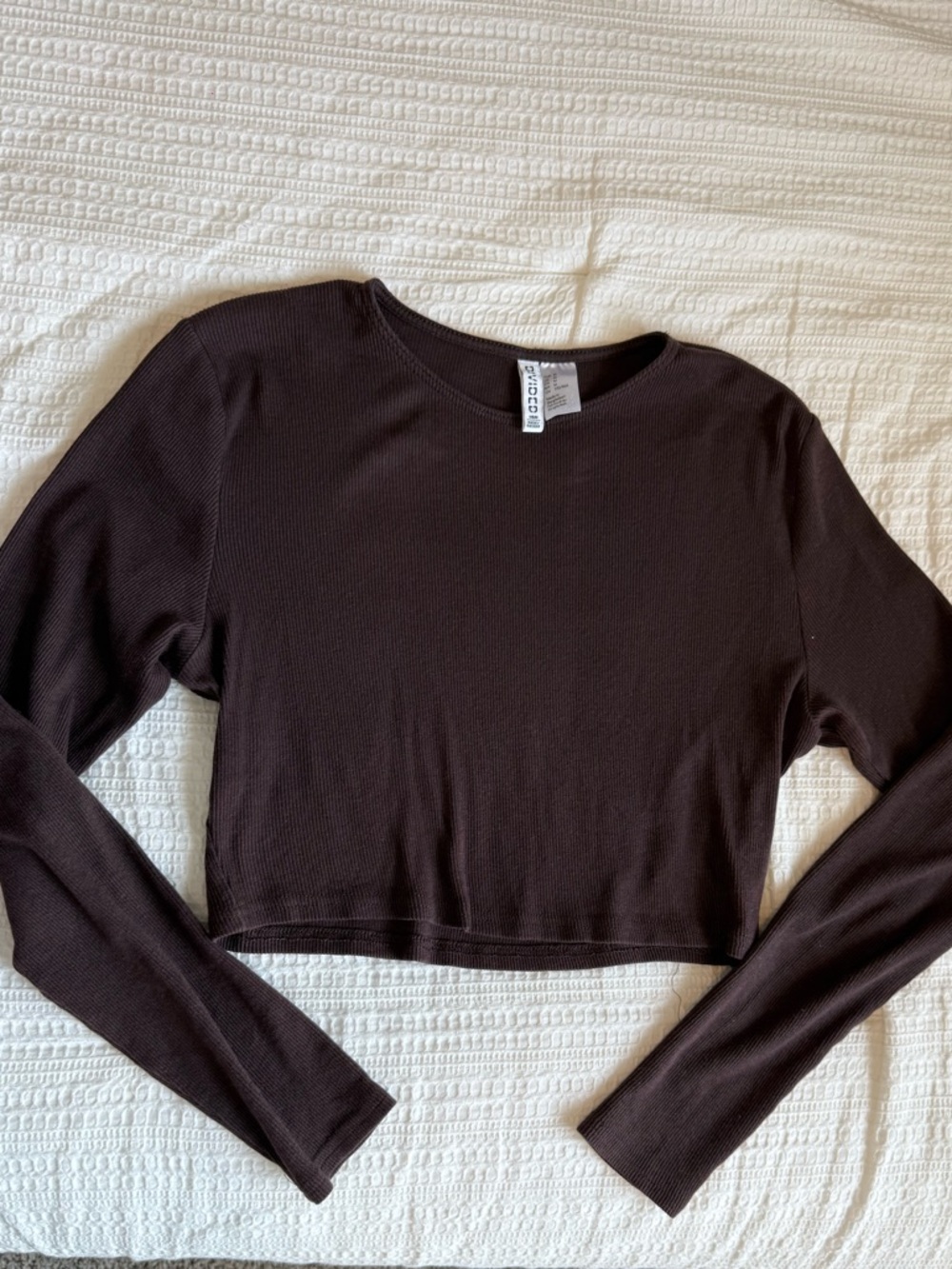 H&M Brown Ribbed Long Sleeve Crop Top